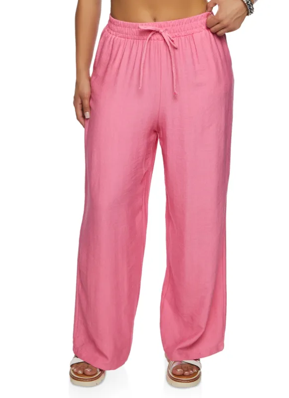 Haute Monde Linen Faux Drawstring Wide Leg Pants sold by Rainbow