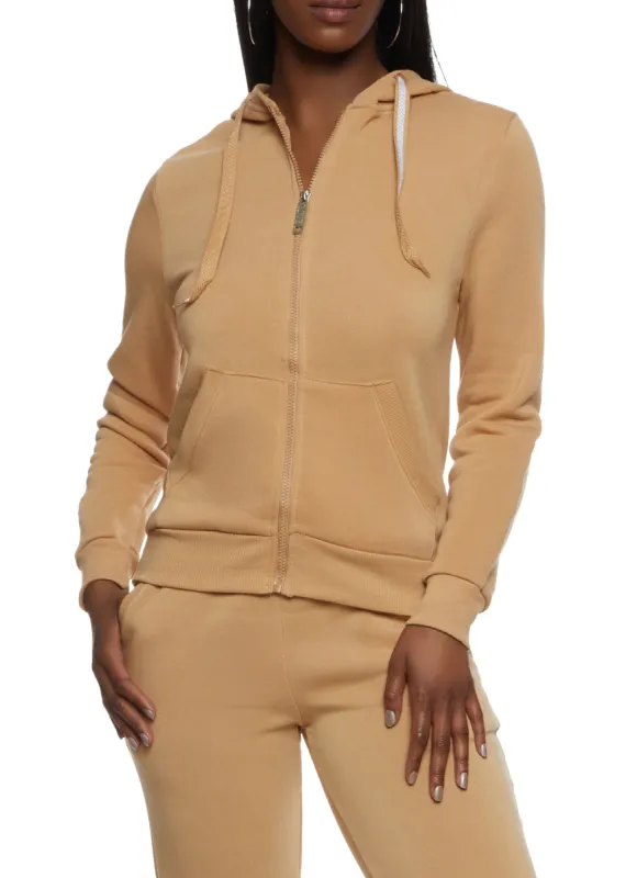 Solid Fleece Zip Front Hooded Sweatshirt sold by Rainbow