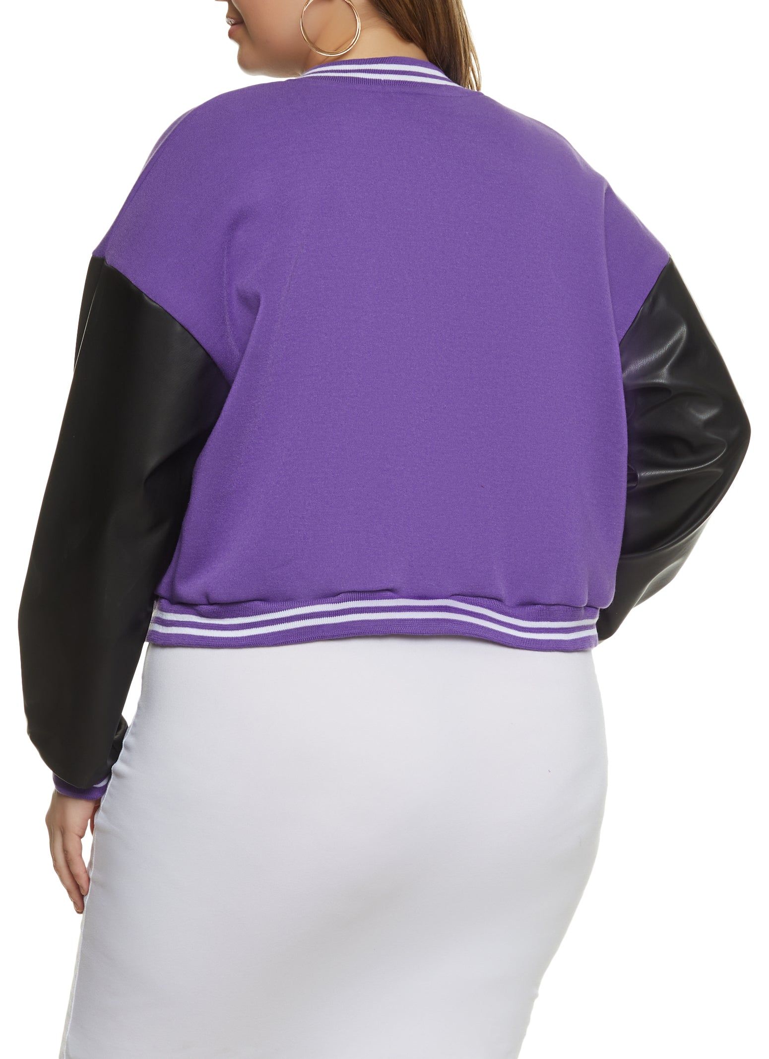 Plus Size B Initial Chenille Patch Varsity Jacket sold by Rainbow product image thumbnail 3