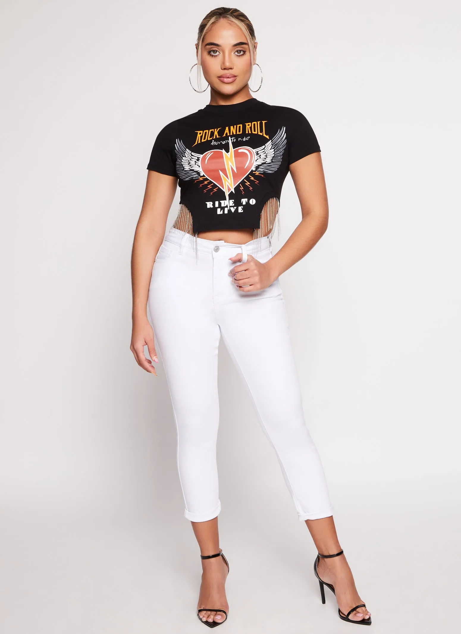 WAX High Waist Rolled Cuff Denim Jeans sold by Rainbow