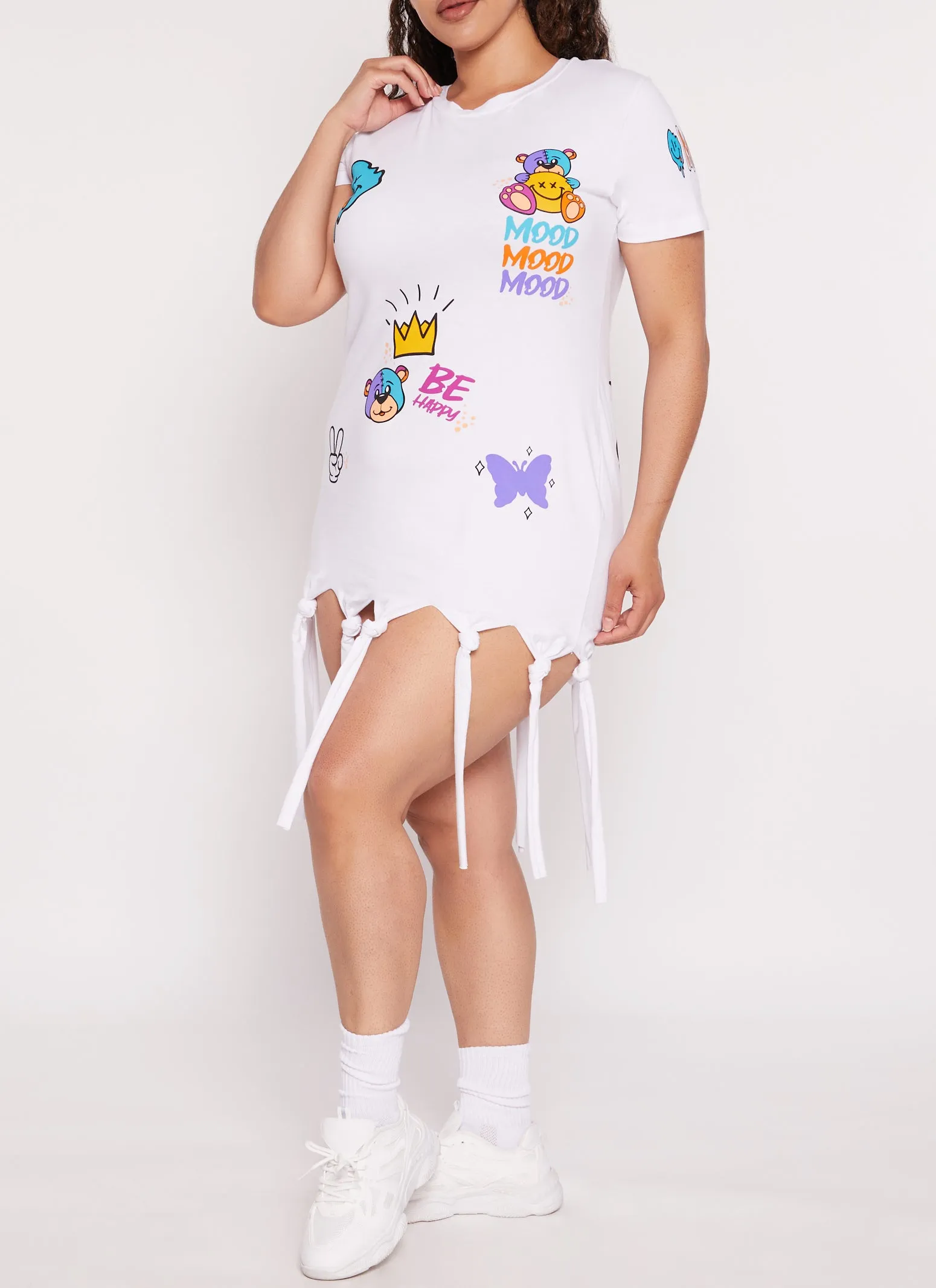 Plus Size Mood Be Happy Graphic Knot Fringe Dress sold by Rainbow product image thumbnail 2