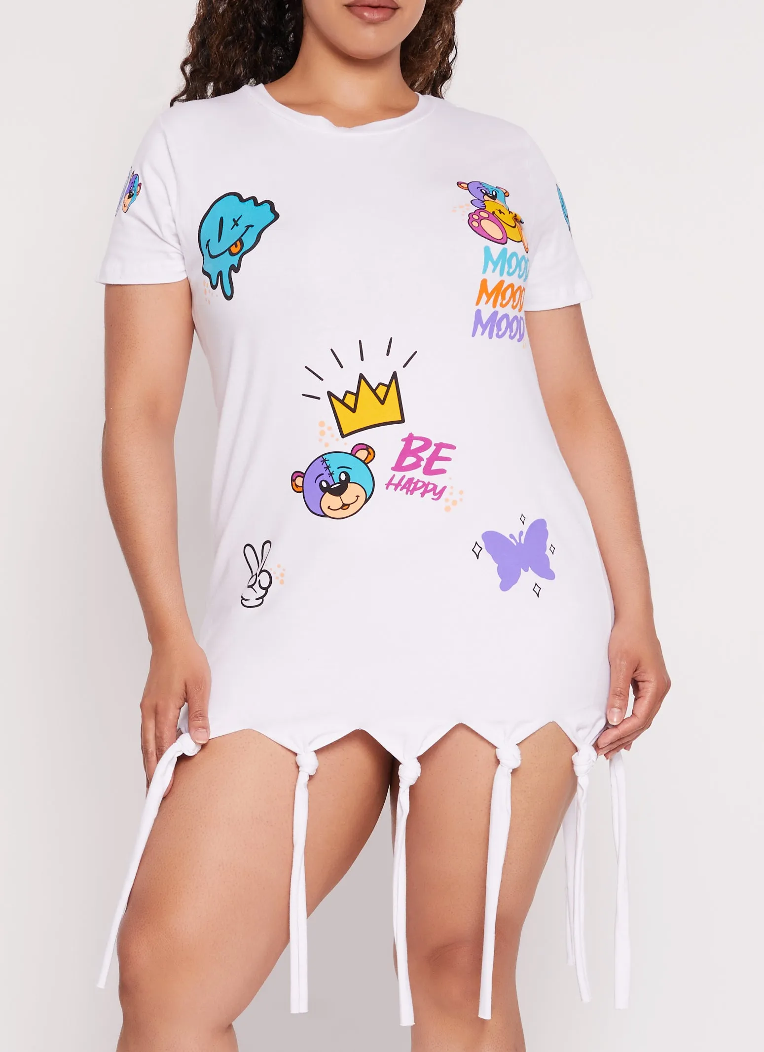 Plus Size Mood Be Happy Graphic Knot Fringe Dress sold by Rainbow product image thumbnail 3