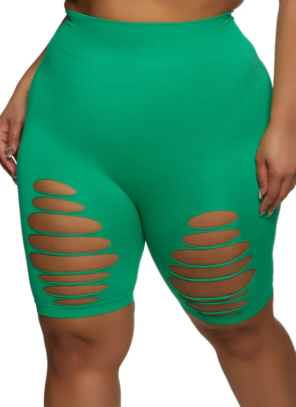 Plus Size Seamless Laser Cut Biker Shorts sold by Rainbow