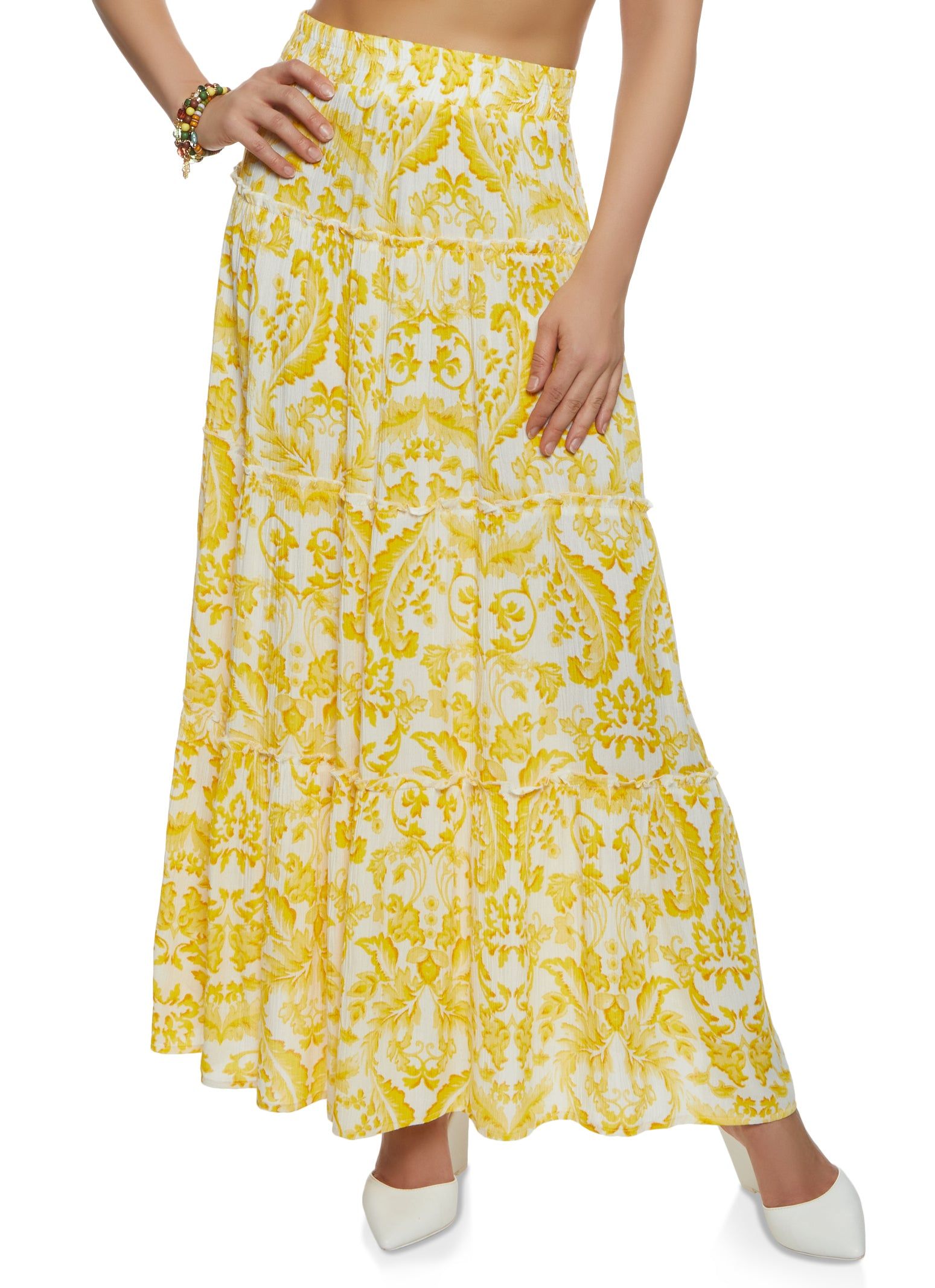 Paisley Print Tiered Maxi Skirt sold by Rainbow