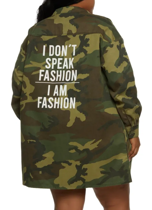 Plus Size I Am Fashion Twill Shacket sold by Rainbow
