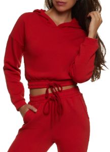 Fleece Faux Drawstring Cropped Sweatshirt sold by Rainbow