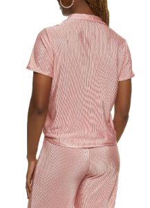 Plisse Button Down Tie Front Shirt sold by Rainbow