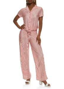 Plisse Button Down Tie Front Shirt sold by Rainbow