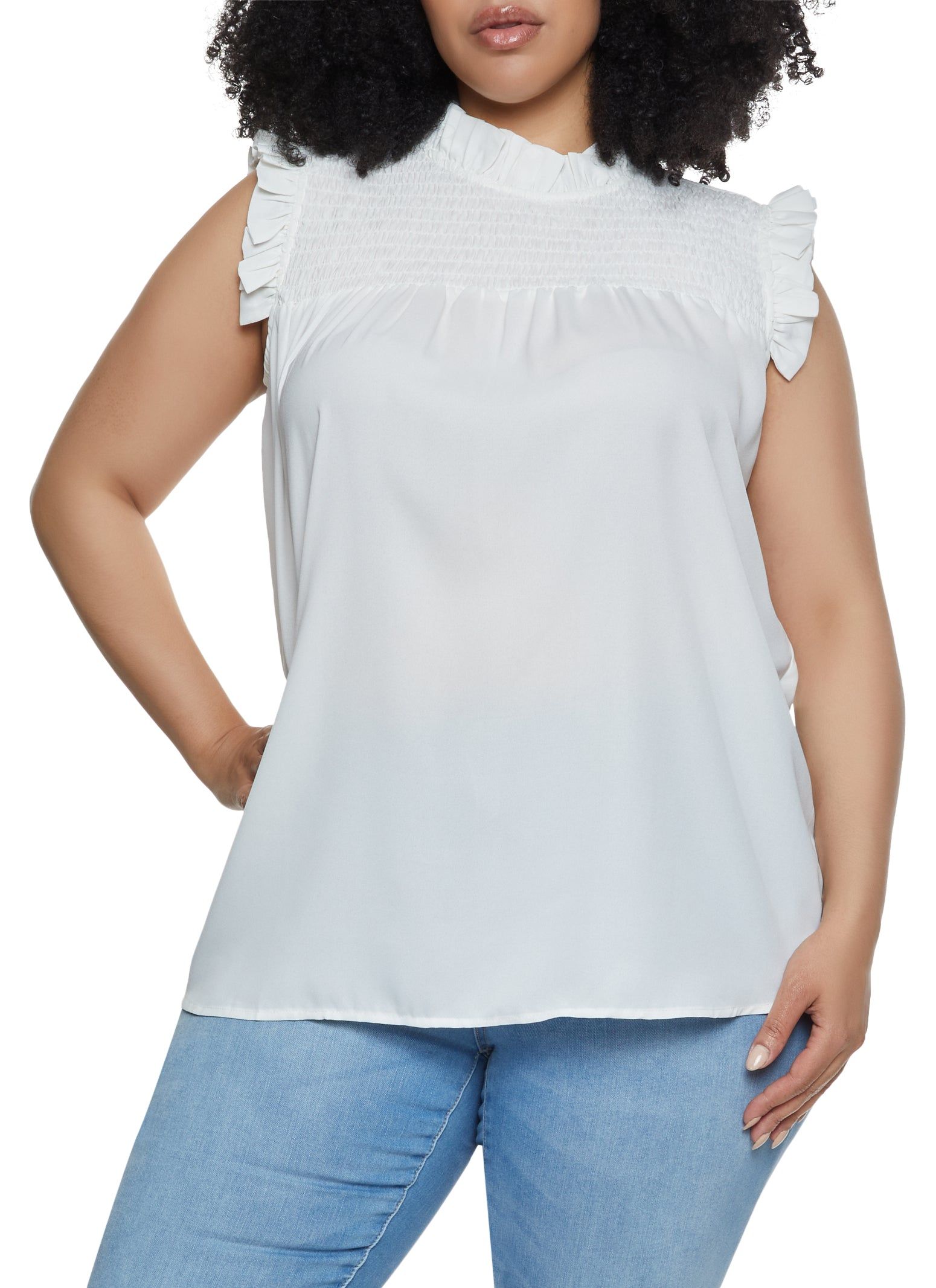 Plus Size Smocked Yoke Sleeveless Top sold by Rainbow