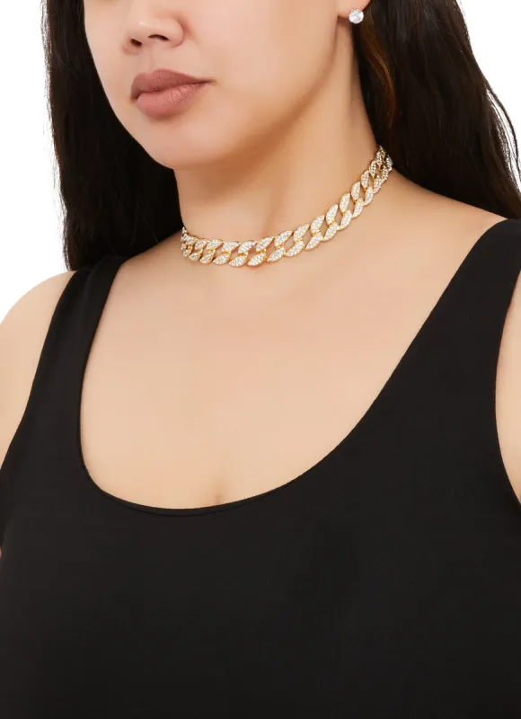 Cubic Zirconia Cuban Link Necklace and Stud Earrings sold by Rainbow