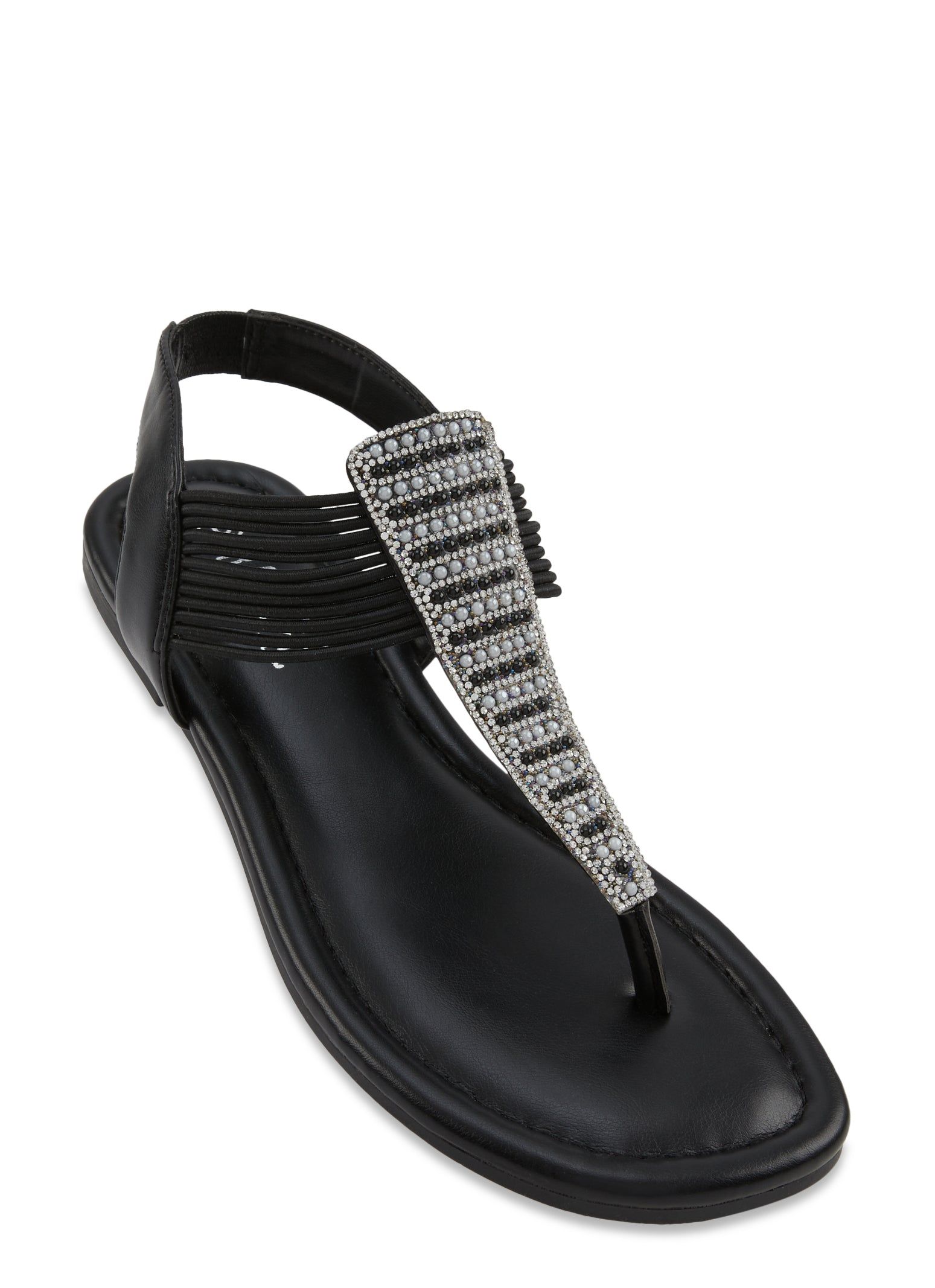 Rhinestone Faux Pearl Detail Corded Thong Sandals sold by Rainbow