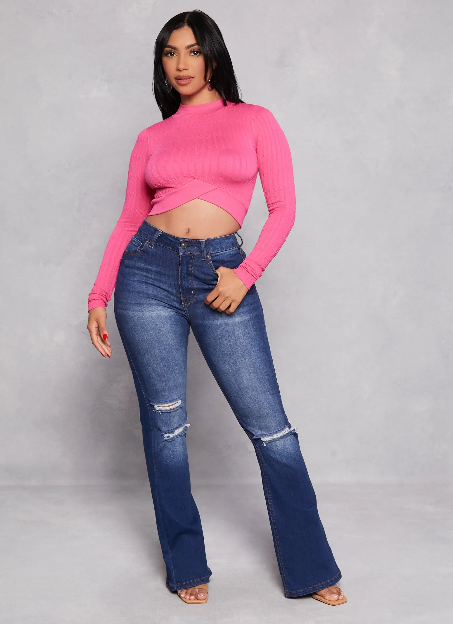 Seamless Cable Knit Mock Neck Crop Top sold by Rainbow product image thumbnail 2