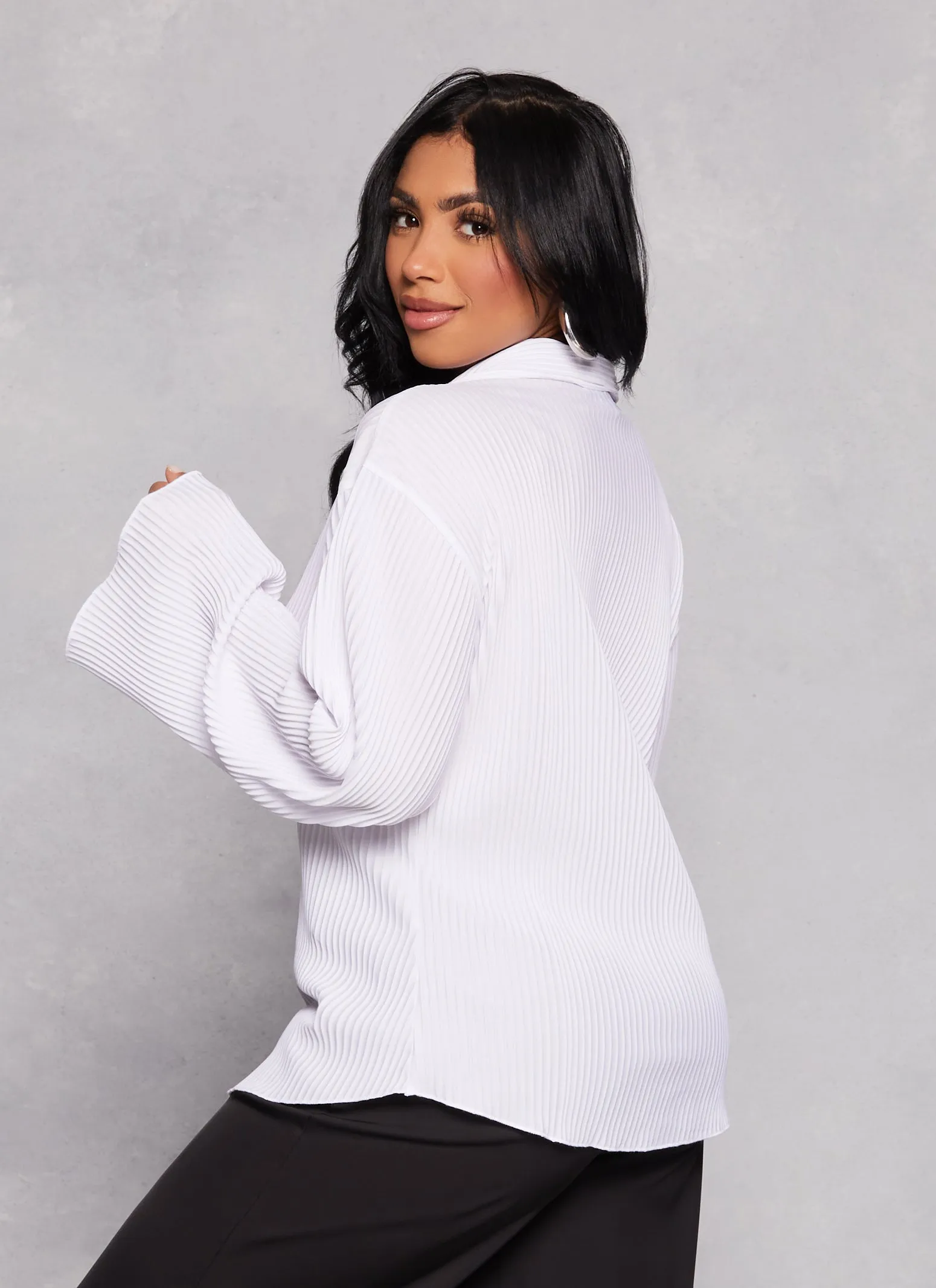 Plisse Button Front Bell Sleeve Shirt sold by Rainbow product image thumbnail 3