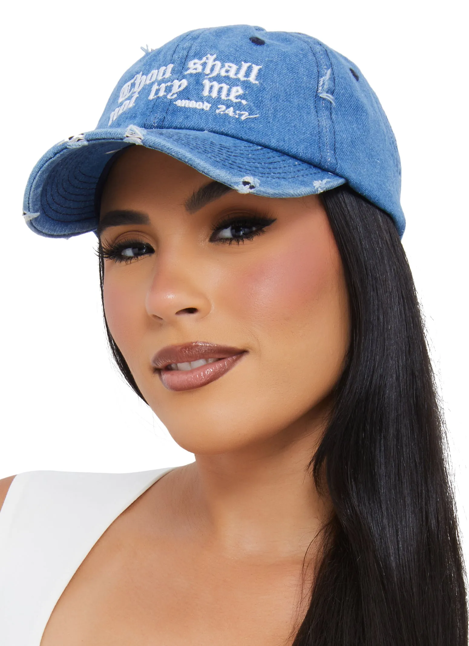 Thou Shall Not Try Me Distressed Baseball Cap sold by Rainbow