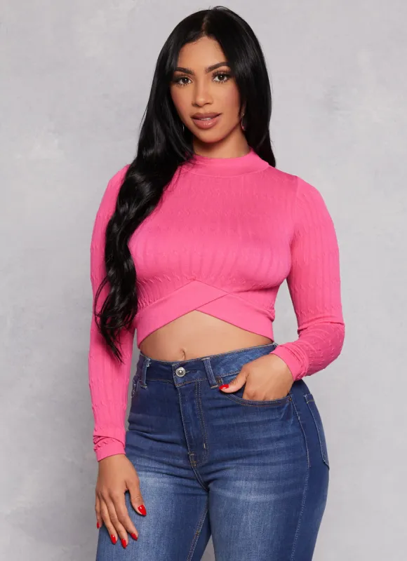 Seamless Cable Knit Mock Neck Crop Top sold by Rainbow