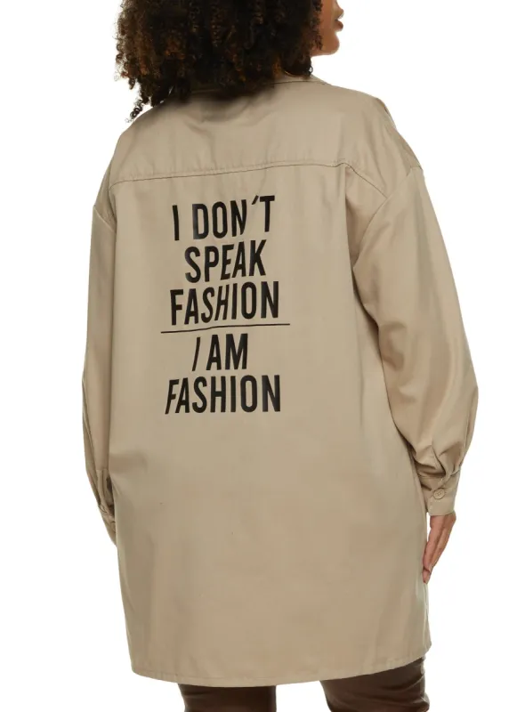 Plus Size I Am Fashion Twill Shacket sold by Rainbow