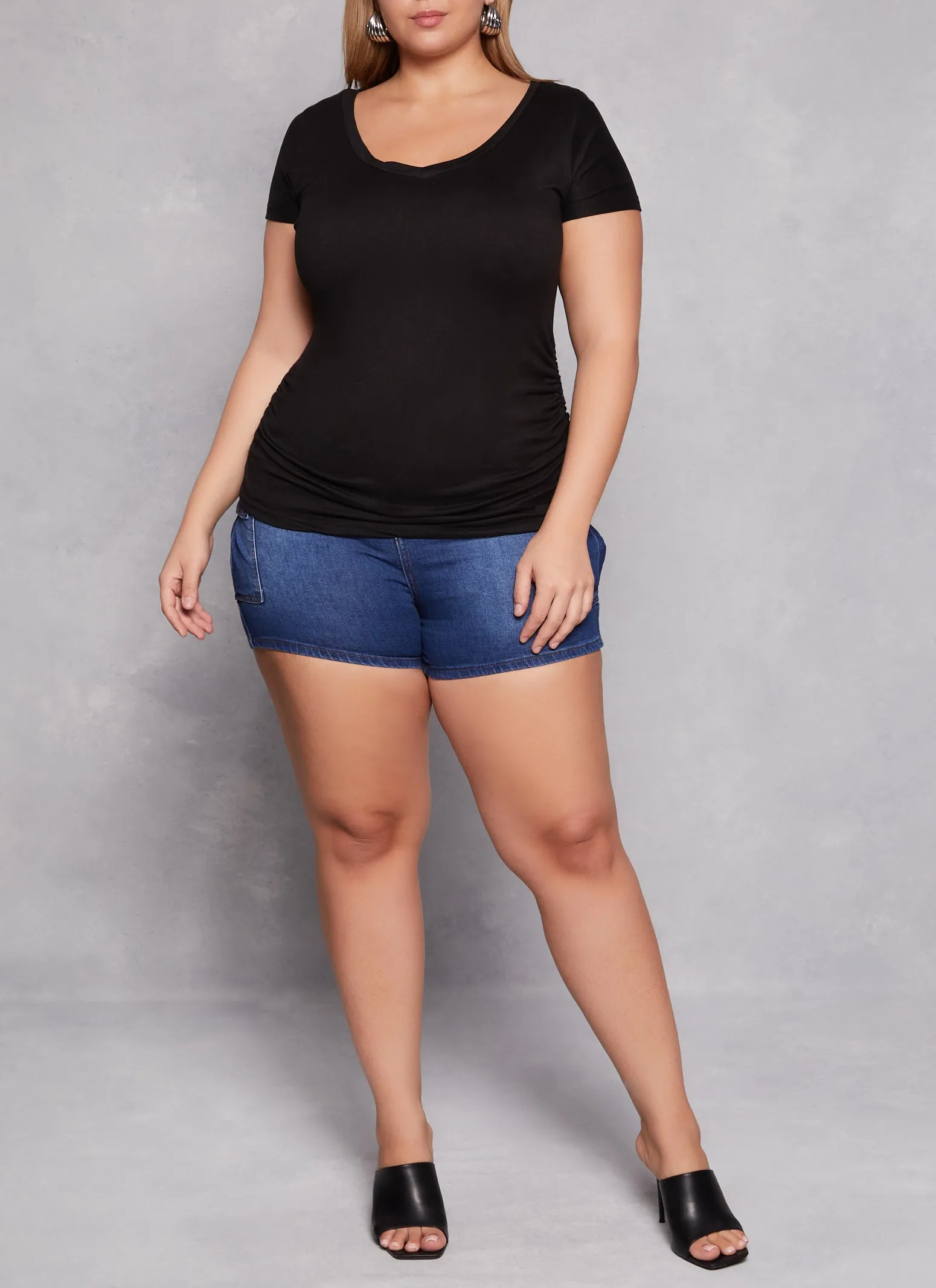 Plus Size Basic V Neck Ruched Side Tee sold by Rainbow product image thumbnail 2