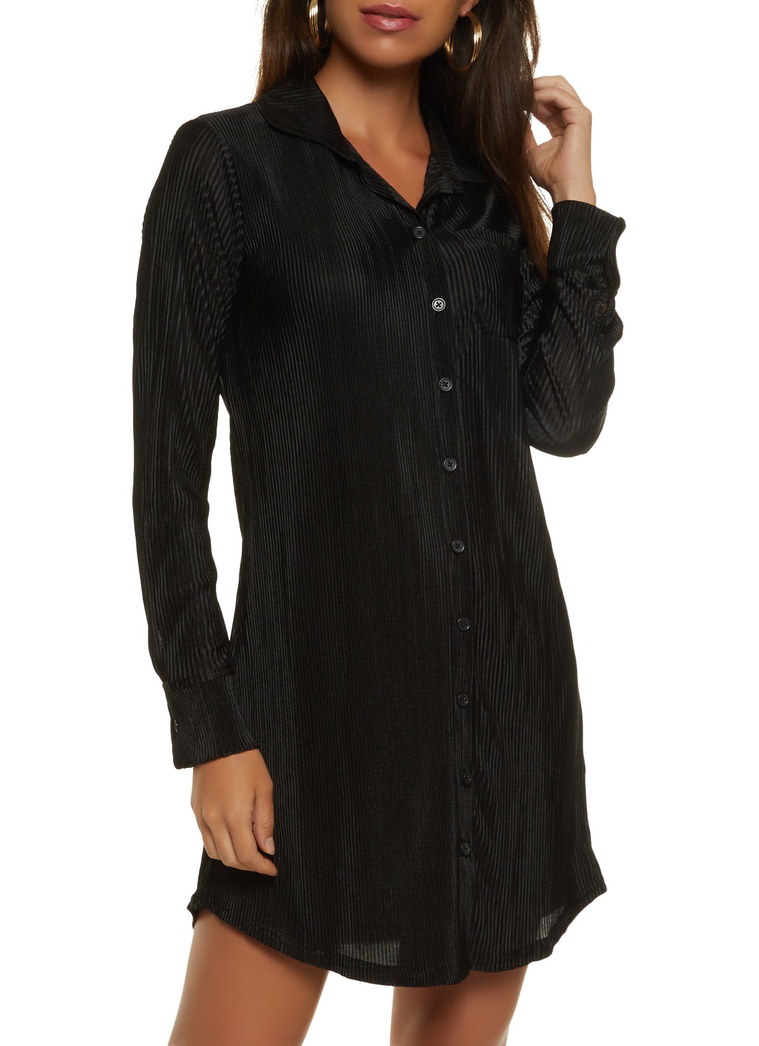 Plisse Mini Shirt Dress sold by Rainbow