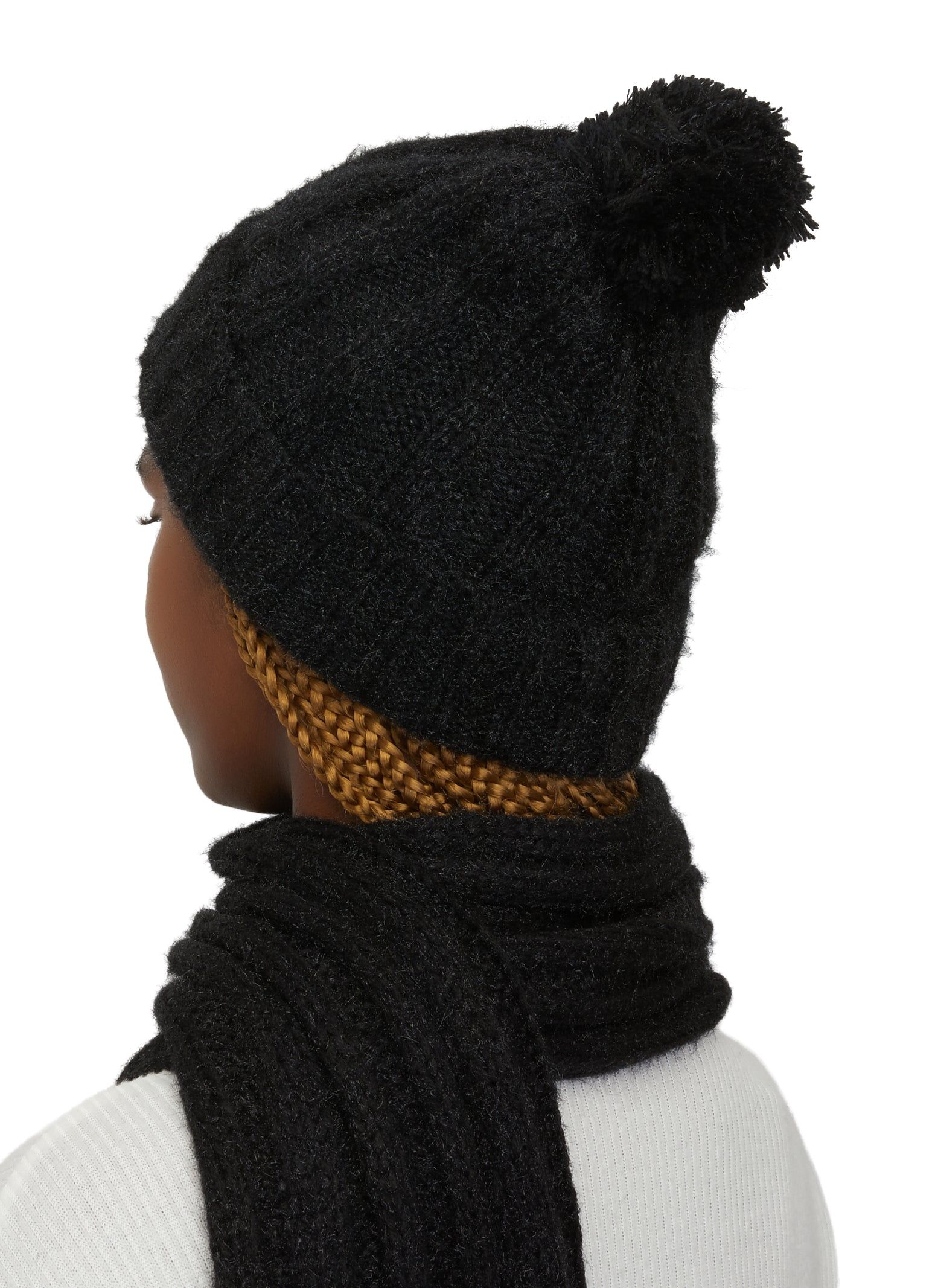 Ribbed Knit Scarf with Pom Pom Beanie and Gloves sold by Rainbow product image thumbnail 2