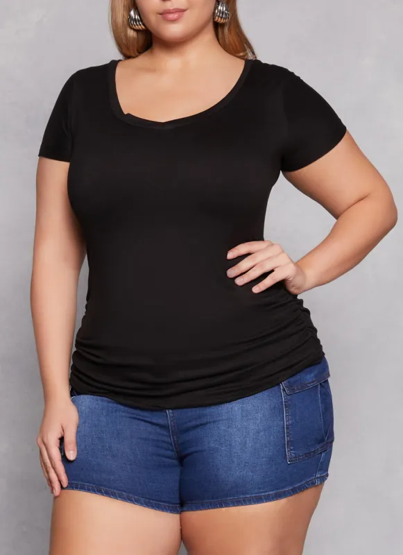 Plus Size Basic V Neck Ruched Side Tee sold by Rainbow