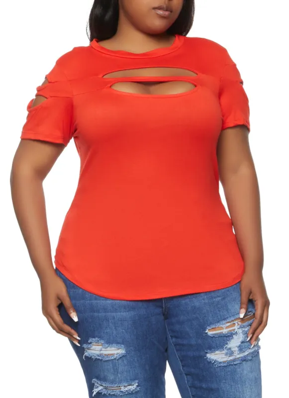 Plus Size Basic Cut Out Tee sold by Rainbow