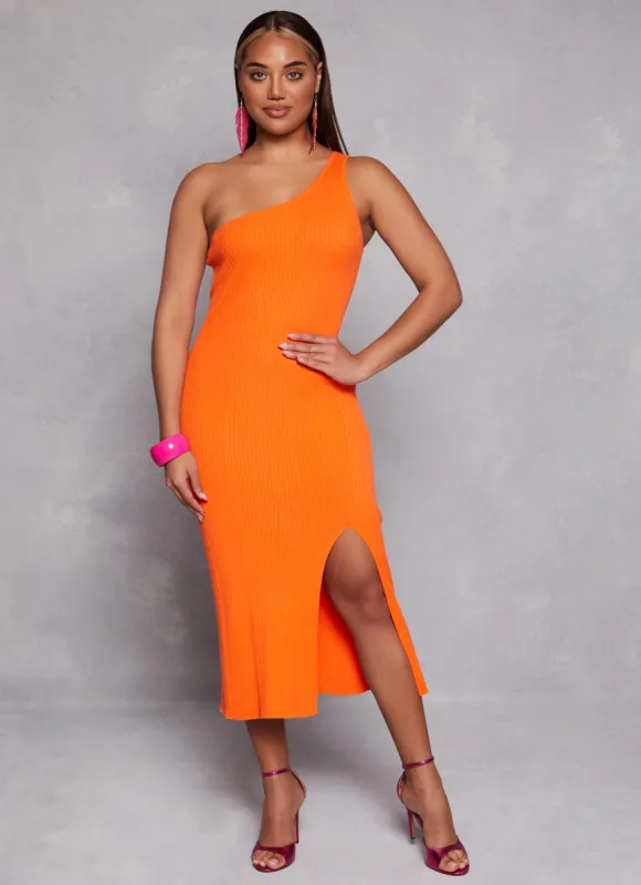 Rib Knit One Shoulder Midi Dress sold by Rainbow