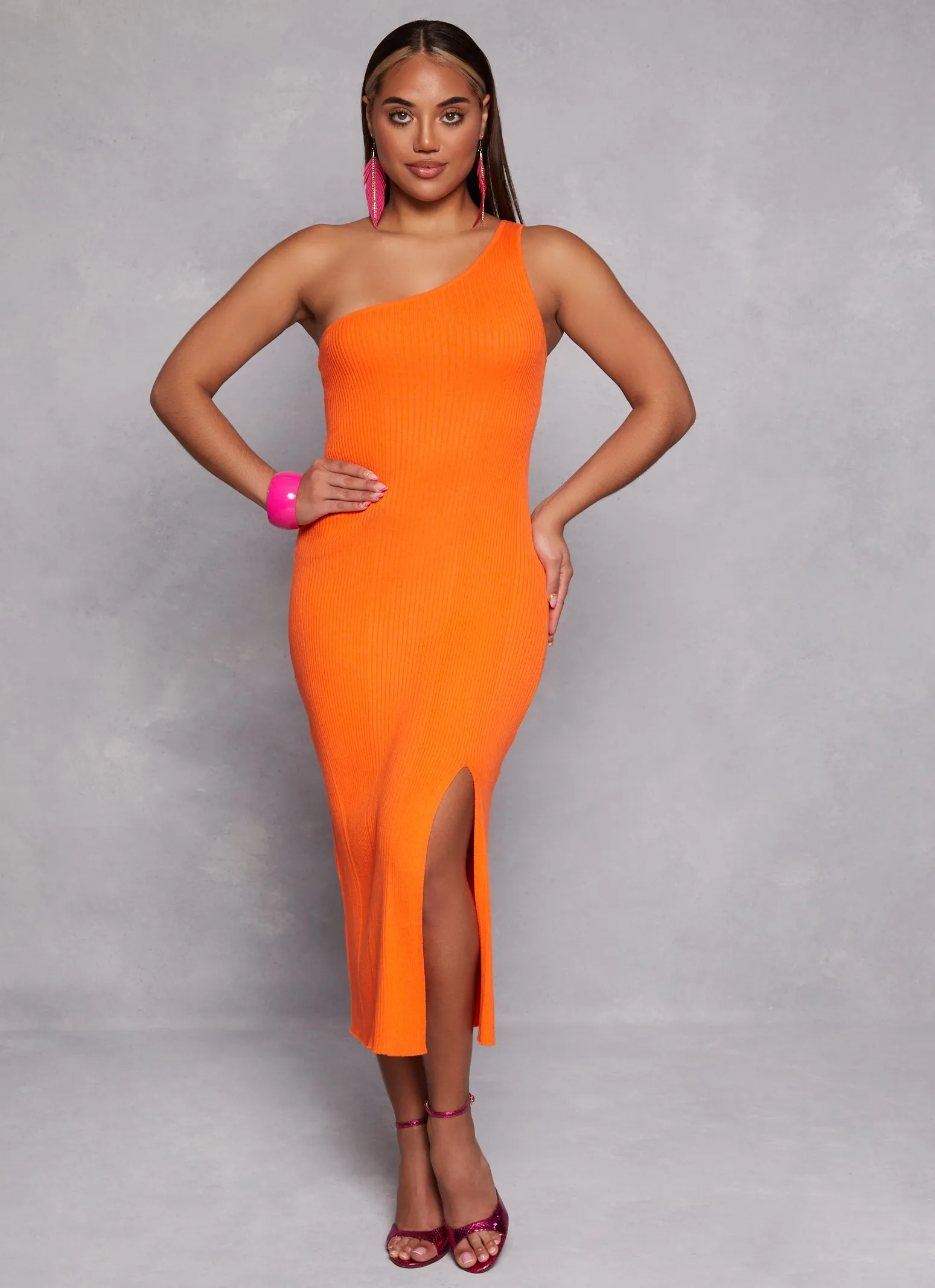 Rib Knit One Shoulder Midi Dress sold by Rainbow product image thumbnail 2