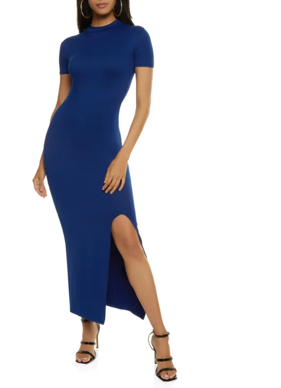 Mock Neck Front Slit Maxi Dress sold by Rainbow