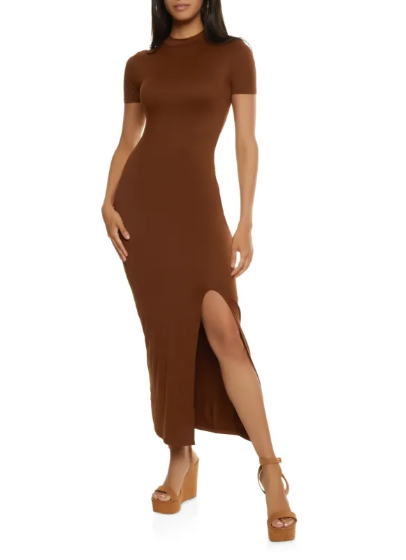Mock Neck Front Slit Maxi Dress sold by Rainbow