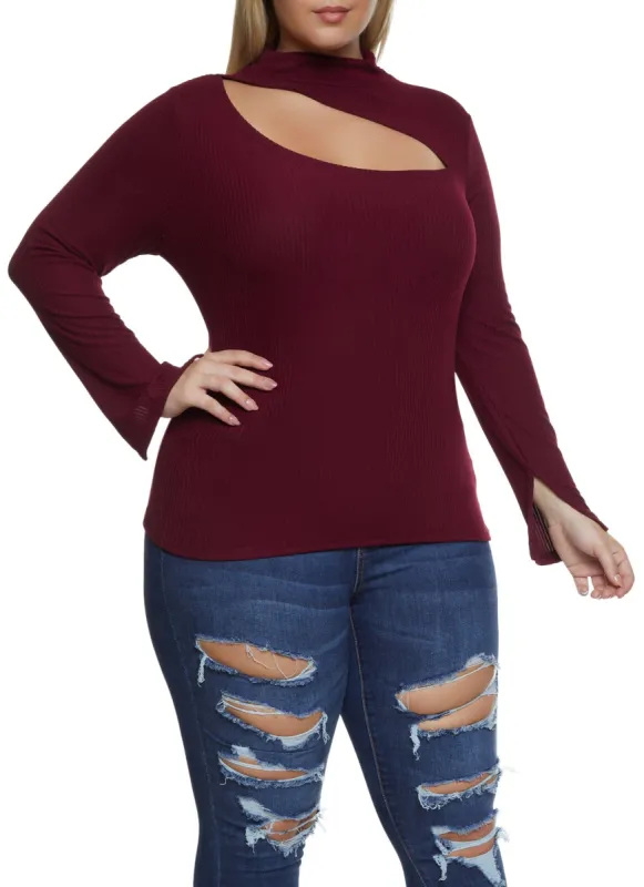 Plus Size Cut Out Mock Neck Top sold by Rainbow
