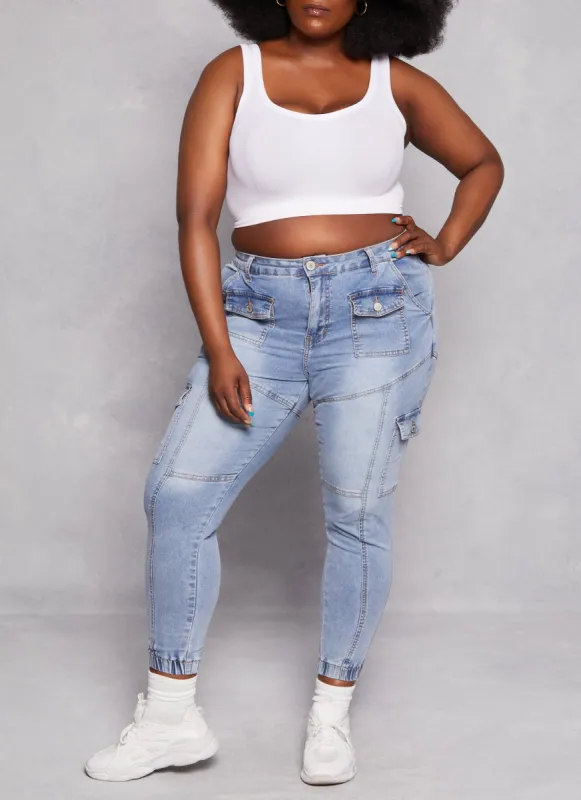 Plus Size VIP Cargo Denim Joggers sold by Rainbow
