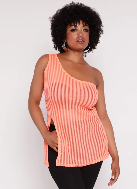 Plus Size Shadow Stripe One Shoulder Tank Top sold by Rainbow