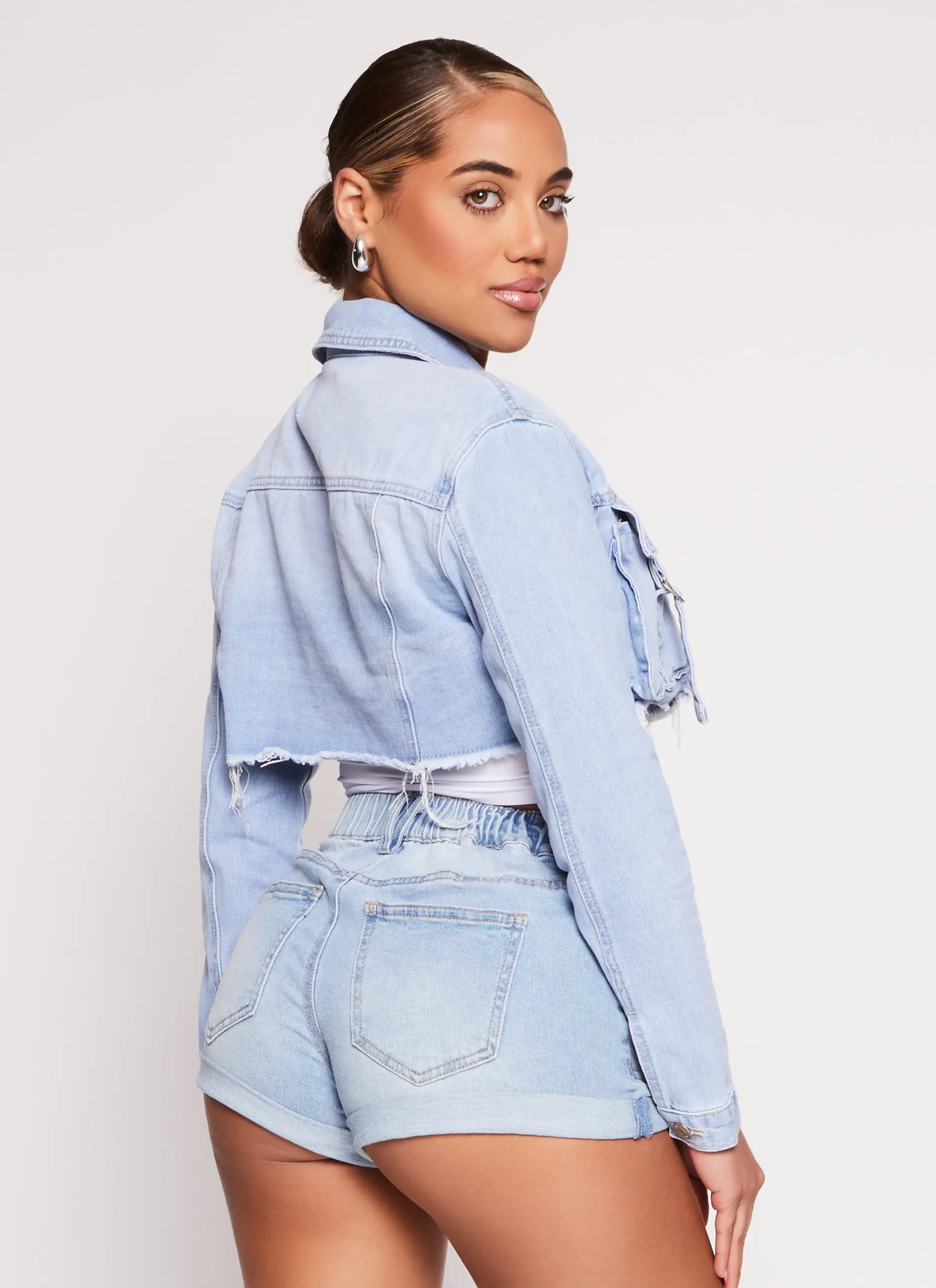 Almost Famous Cargo Pocket Detail Cropped Jean Jacket sold by Rainbow product image thumbnail 3