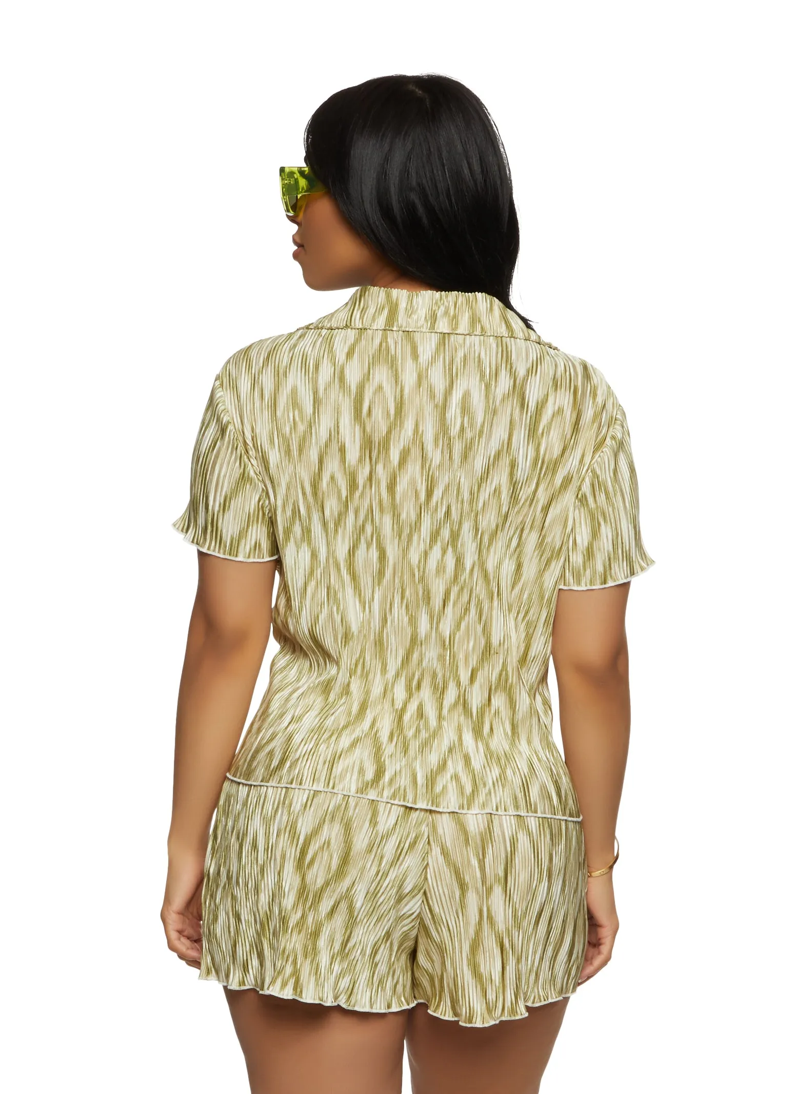 Plisse Printed Short Sleeve Button Front Shirt sold by Rainbow product image thumbnail 3