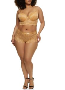 Plus Size Lace Caged Detail Longline Plunge Bra sold by Rainbow