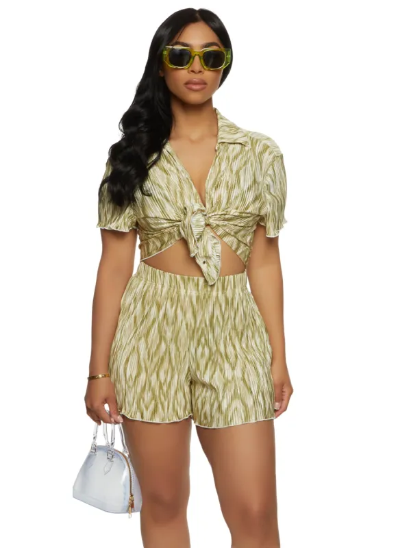 Plisse Printed Short Sleeve Button Front Shirt sold by Rainbow