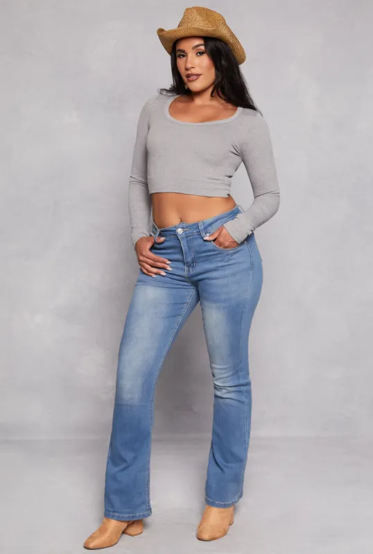 WAX Acid Wash High Waisted Boot Cut Jeans sold by Rainbow