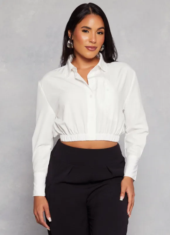 Button Front Cropped Long Sleeve Shirt sold by Rainbow
