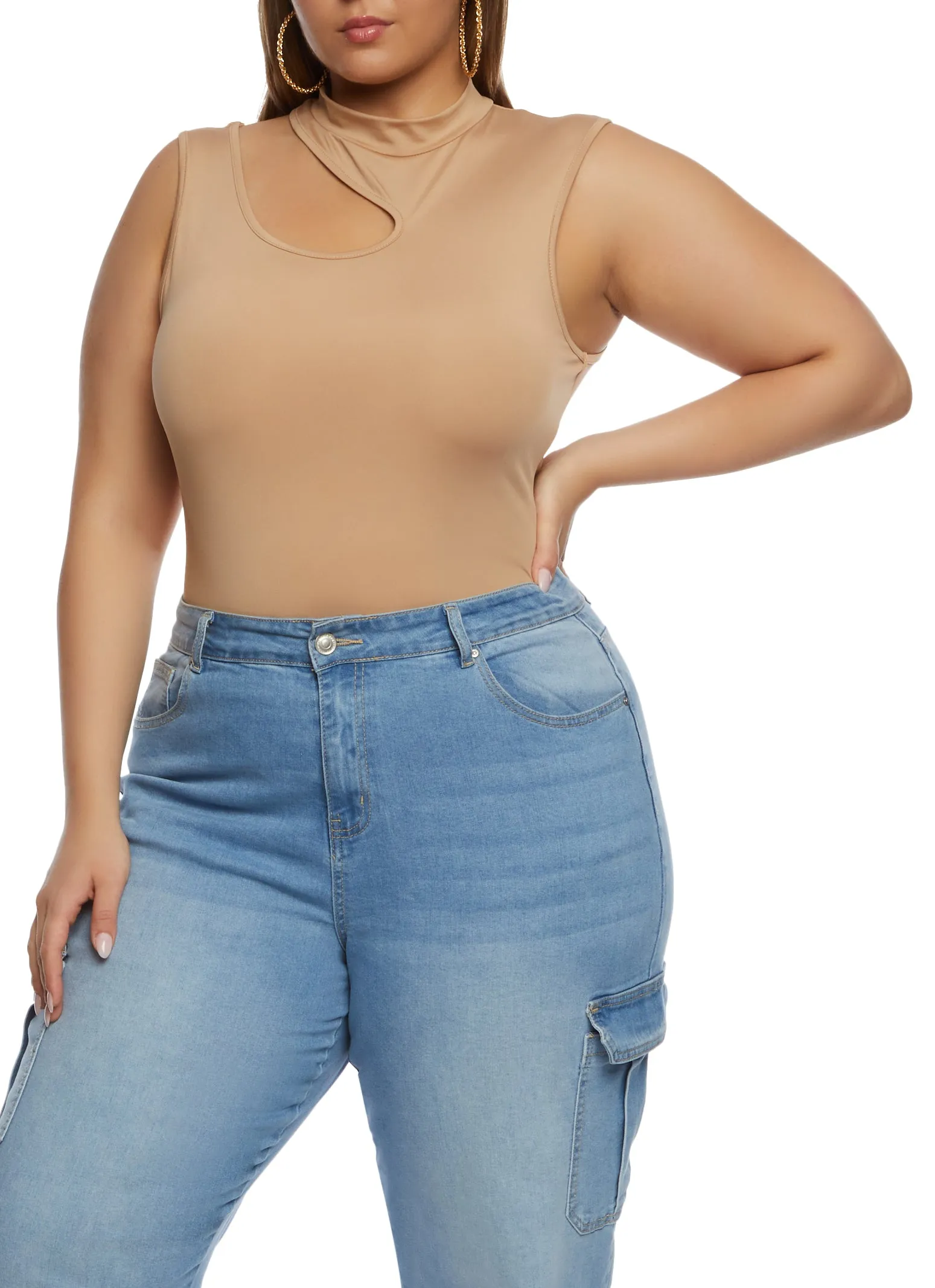 Plus Size Daisy Mock Neck Cut Out Tank Bodysuit sold by Rainbow product image thumbnail 2