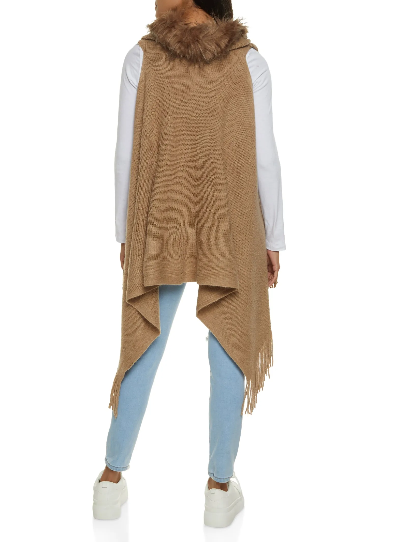 Faux Fur Collar Fringe Knit Vest sold by Rainbow product image thumbnail 2