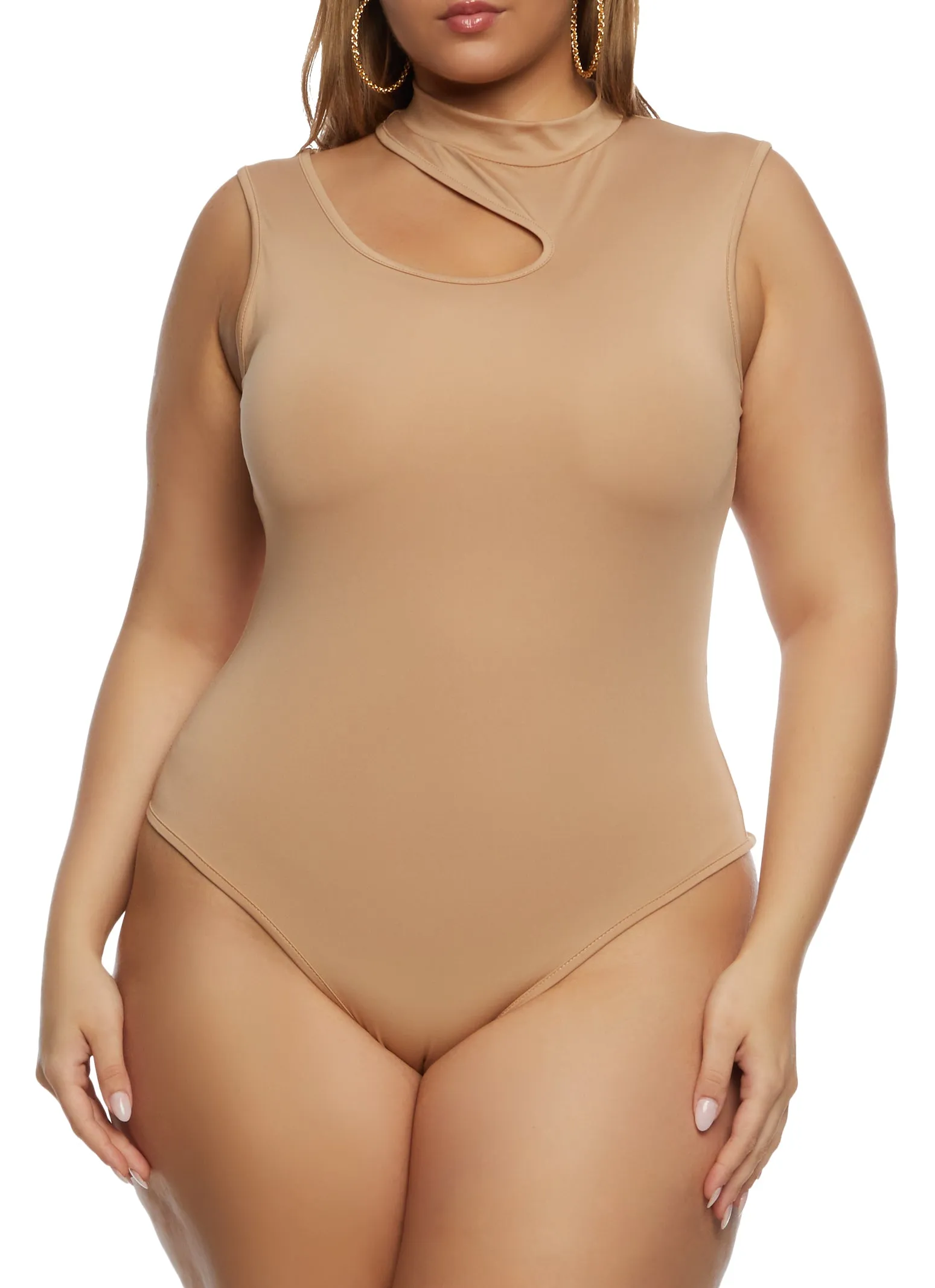 Plus Size Daisy Mock Neck Cut Out Tank Bodysuit sold by Rainbow