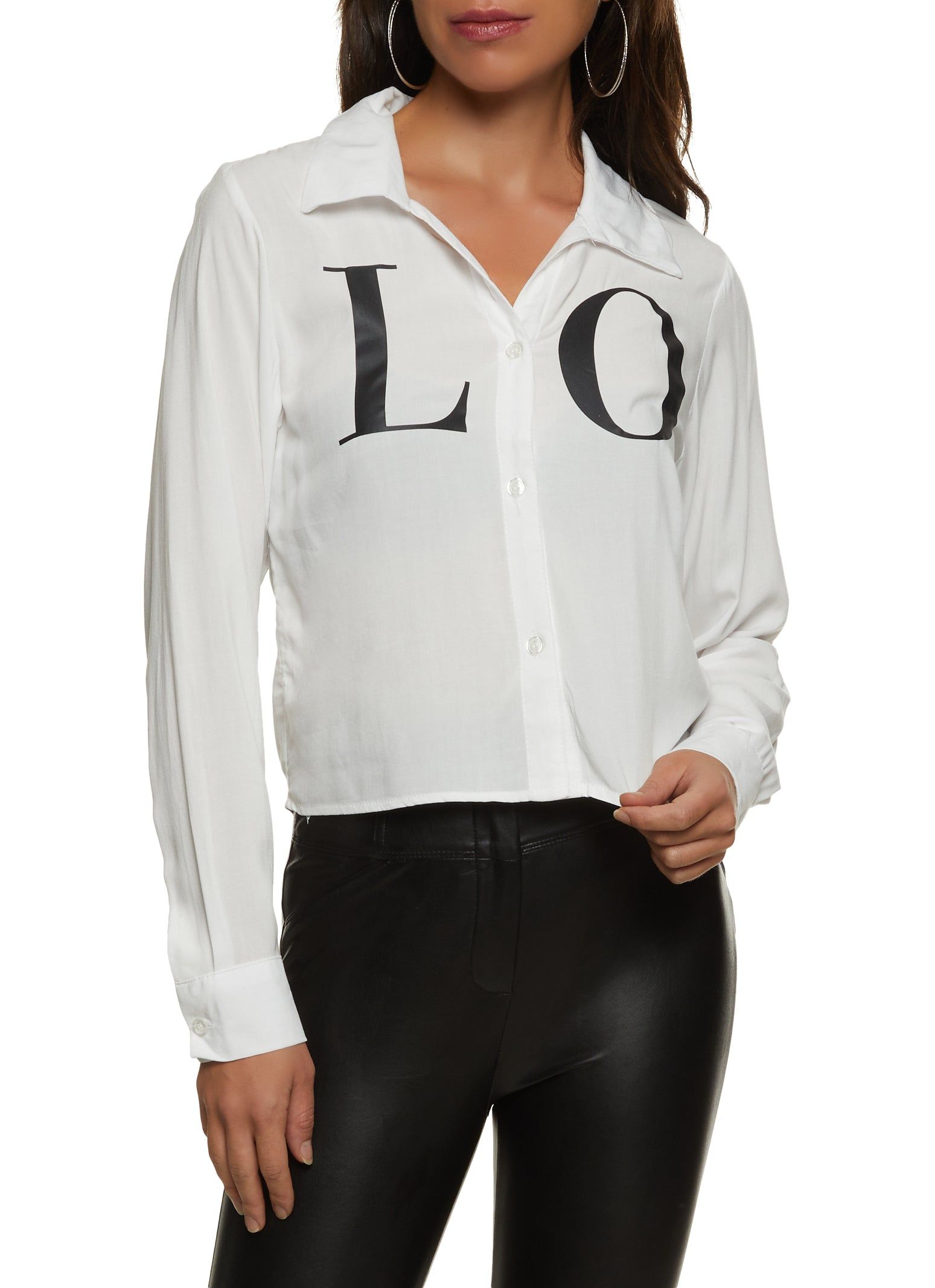 Love Graphic Button Front Shirt sold by Rainbow