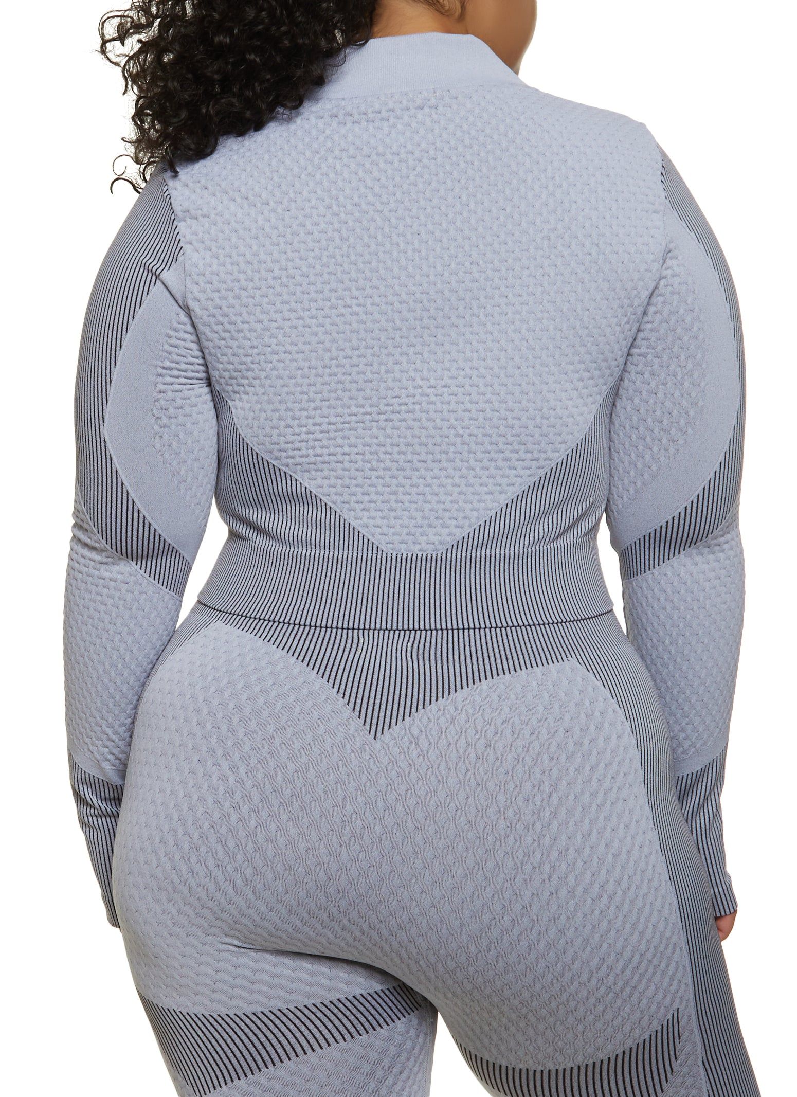 Plus Size Seamless Striped Detail Waffle Knit Track Jacket sold by Rainbow product image thumbnail 3