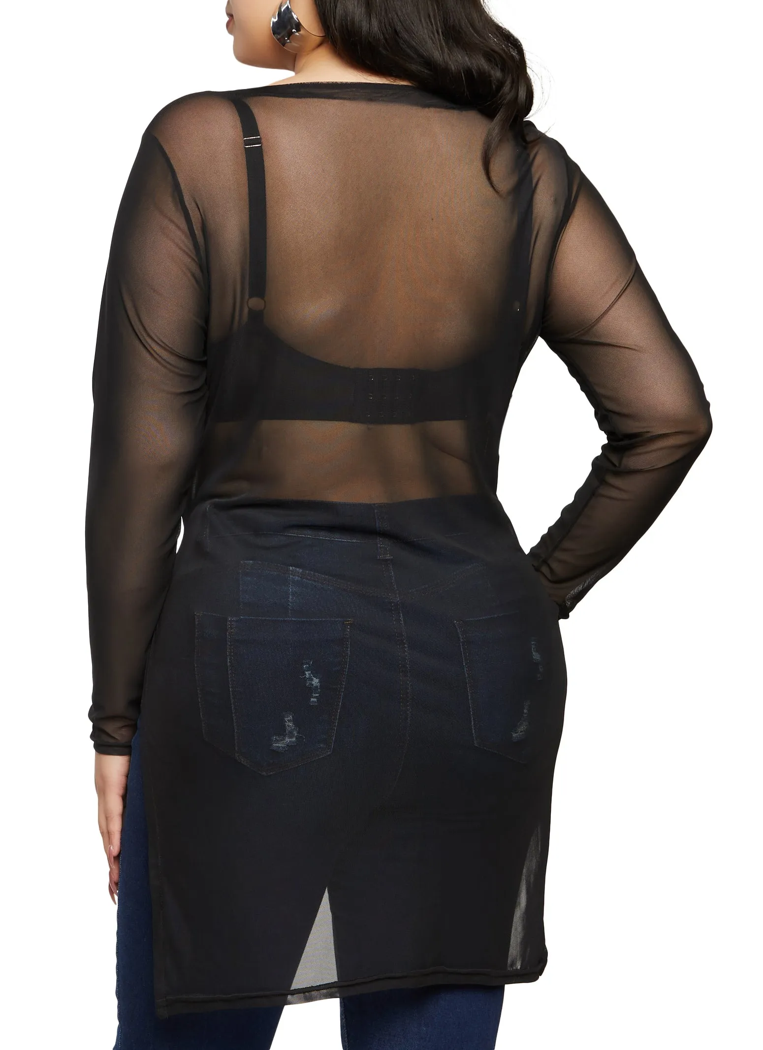 Plus Size Mesh Button Front Tunic Shirt sold by Rainbow product image thumbnail 3