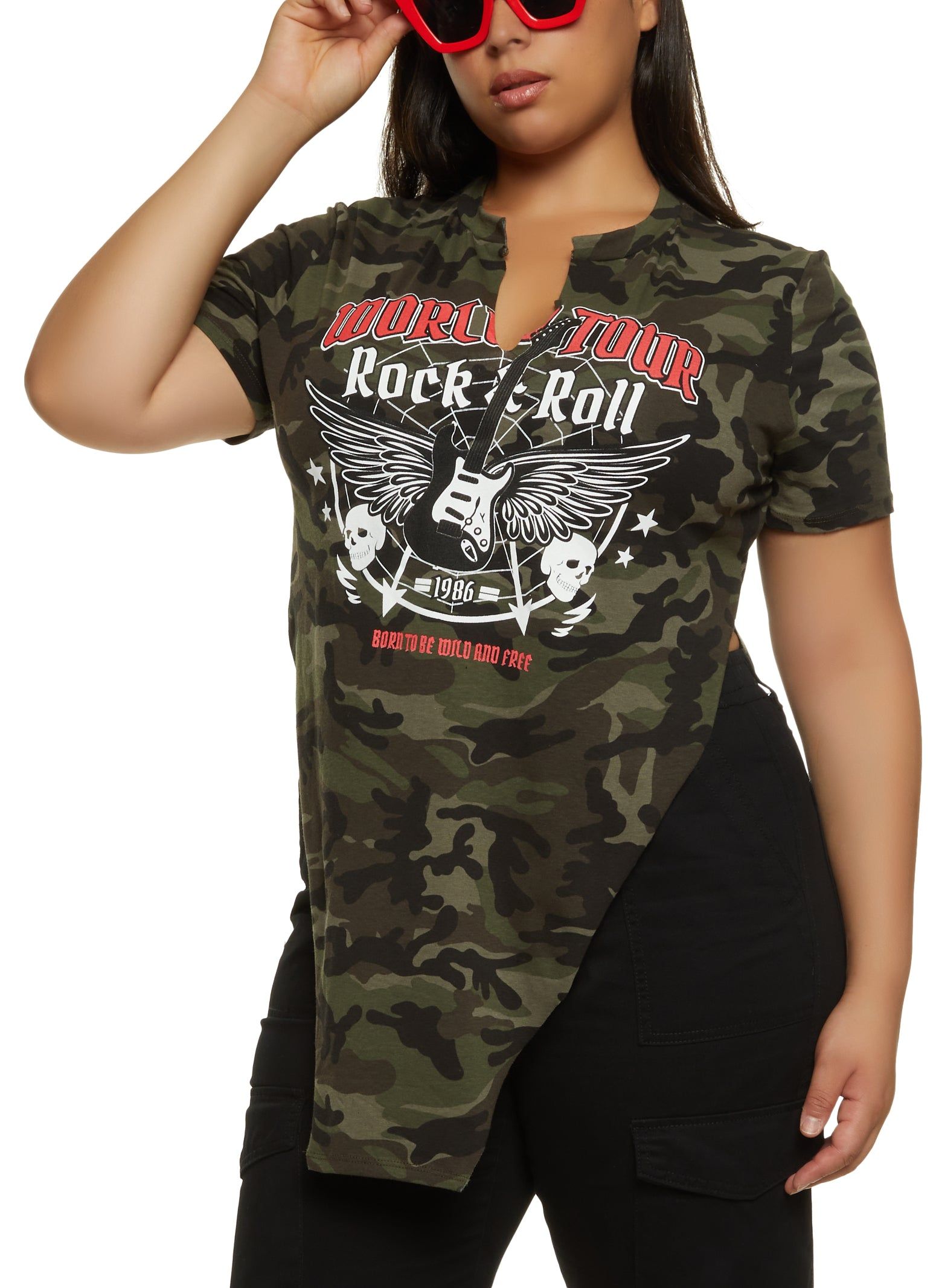 Plus Size World Tour Hanky Hem Graphic Tee sold by Rainbow