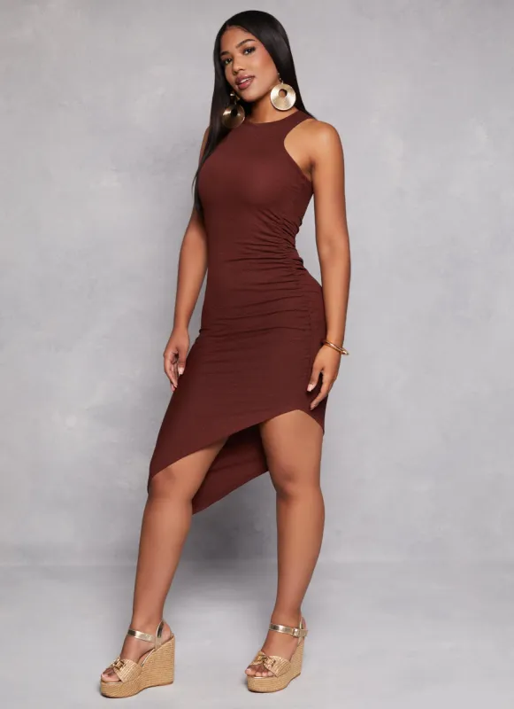 Textured Knit High Neck Asymmetrical Tank Dress sold by Rainbow