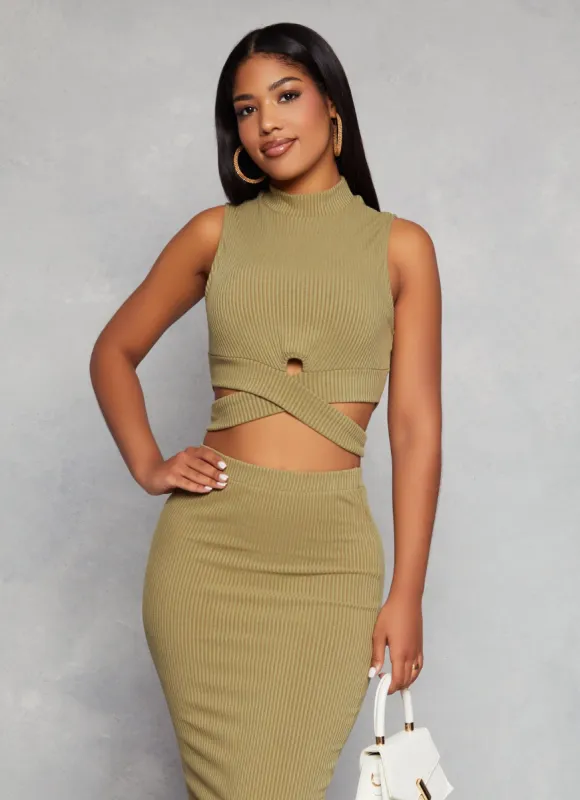 Ribbed Mock Neck Keyhole Tank Top sold by Rainbow