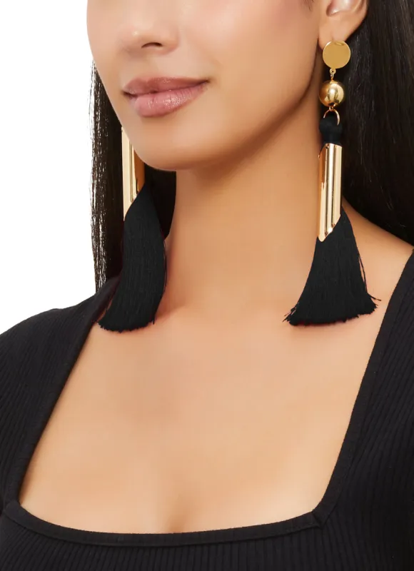 Metallic Tube Tassle Earrings sold by Rainbow