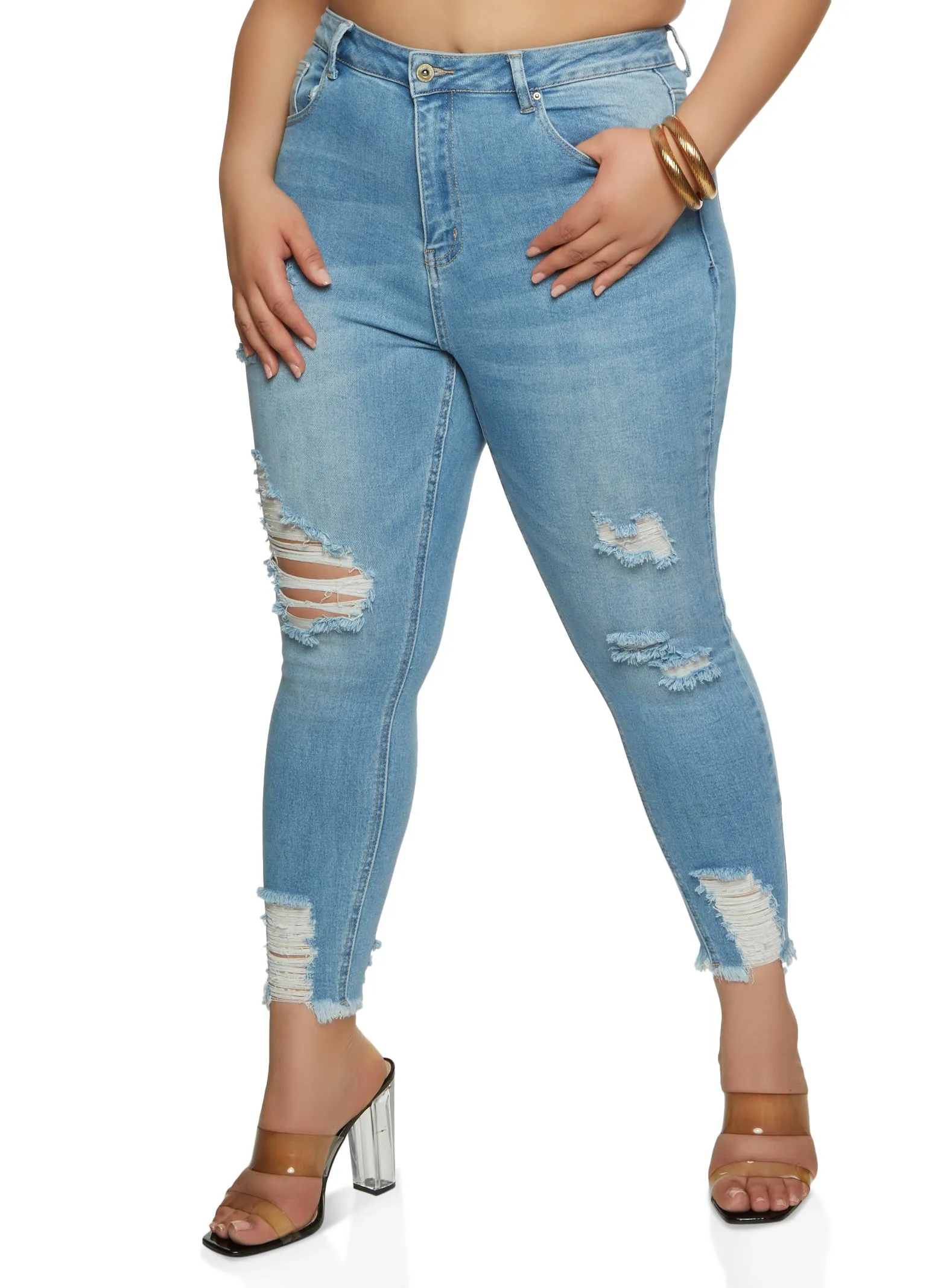Plus Size WAX High Waist Ripped Skinny Jeans sold by Rainbow