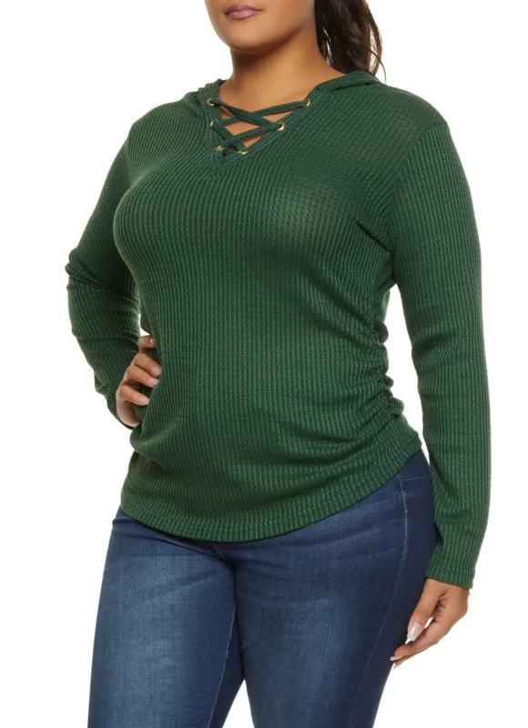 Plus Size Waffle Knit Hooded Top sold by Rainbow